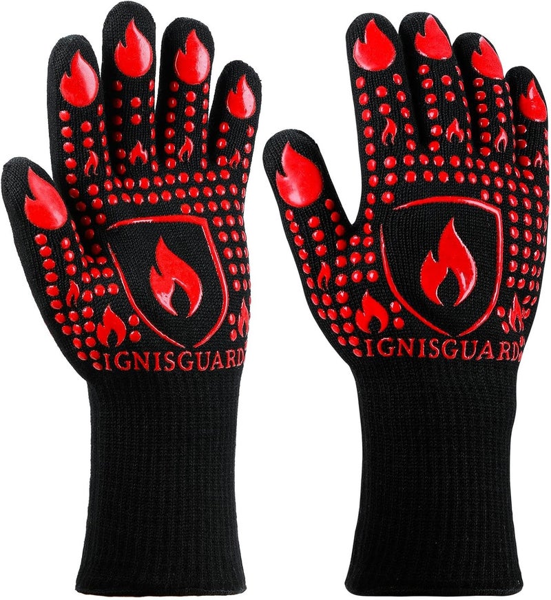 IGNISGUARD BBQ & Grill Gloves, Oven Gloves, 1472°F Silicone Oven Mitts Heat Resistant Grilling Gloves Fireproof Non-Slip for Barbecue Cooking Baking Smoking, 1-Pair Red（L） - Image 1